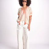 camicia con ricamo uncinetto TALIA 748398 BEIGE ORANGE mabe 