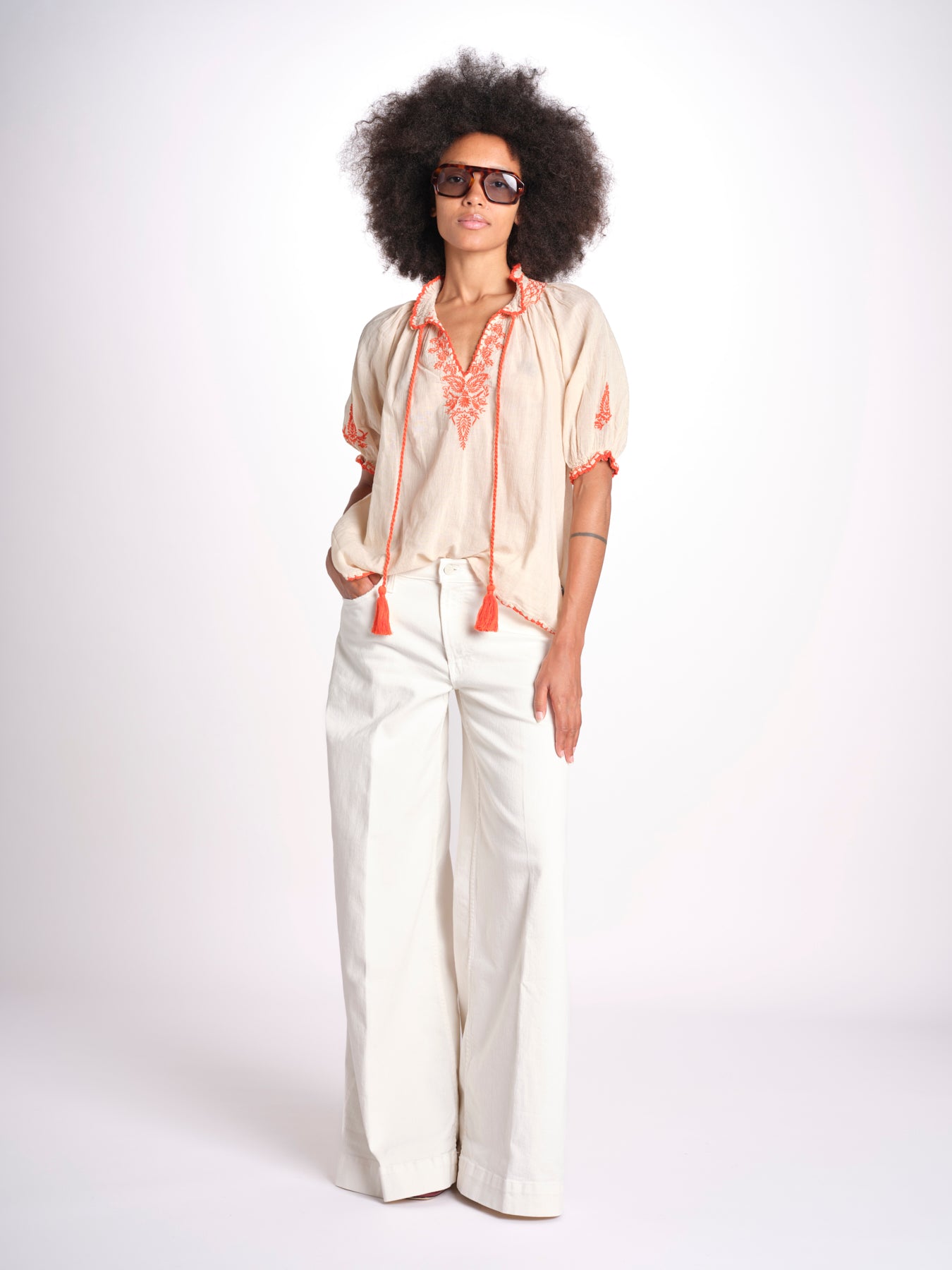camicia con ricamo uncinetto TALIA 748398 BEIGE ORANGE mabe 