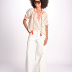 camicia con ricamo uncinetto TALIA 748398 BEIGE ORANGE mabe 