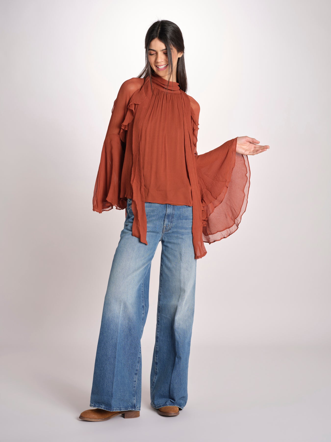camicia in chiffon con maniche over THERESE RUGGINE malina 