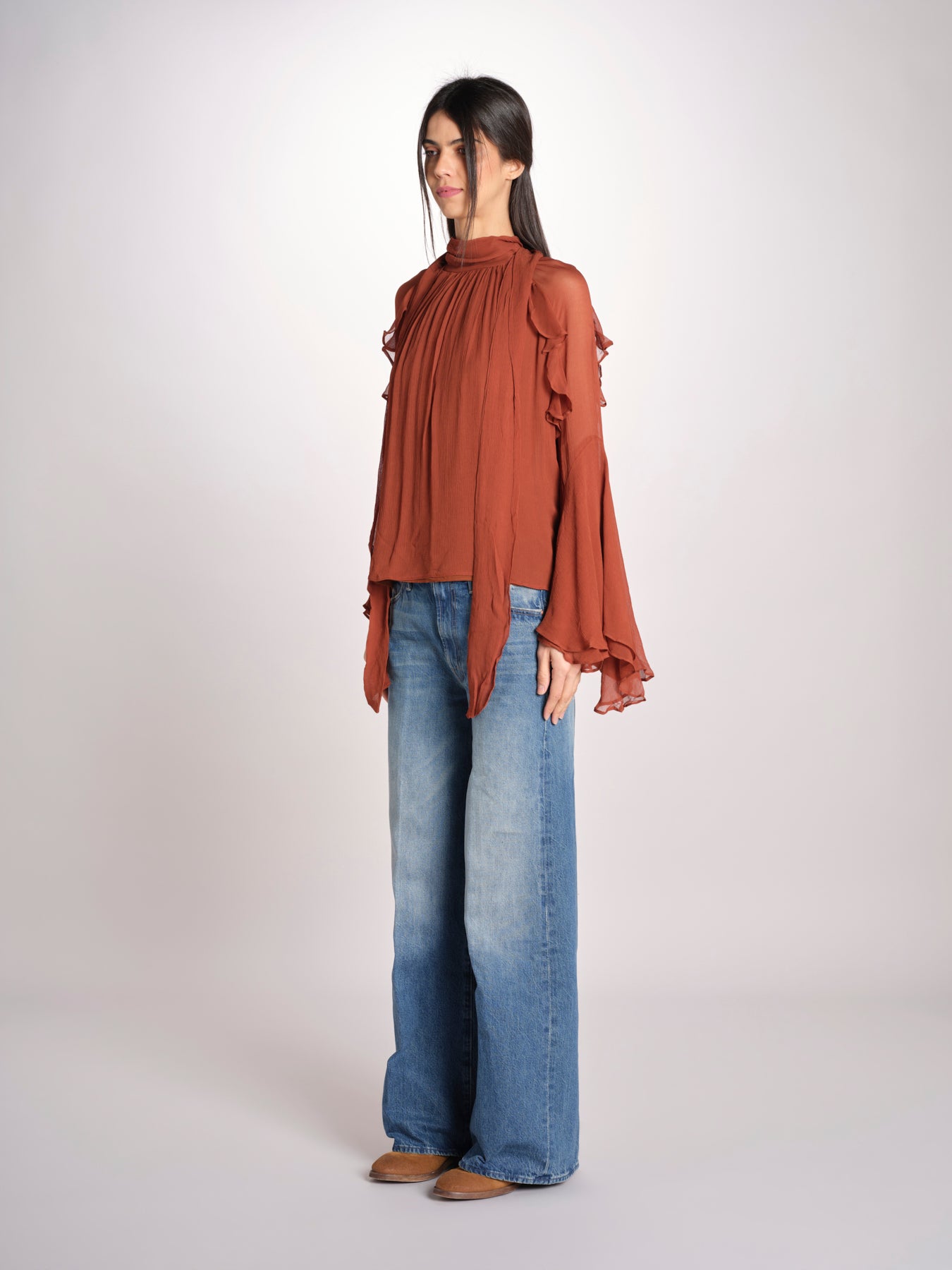 camicia in chiffon con maniche over THERESE RUGGINE malina 