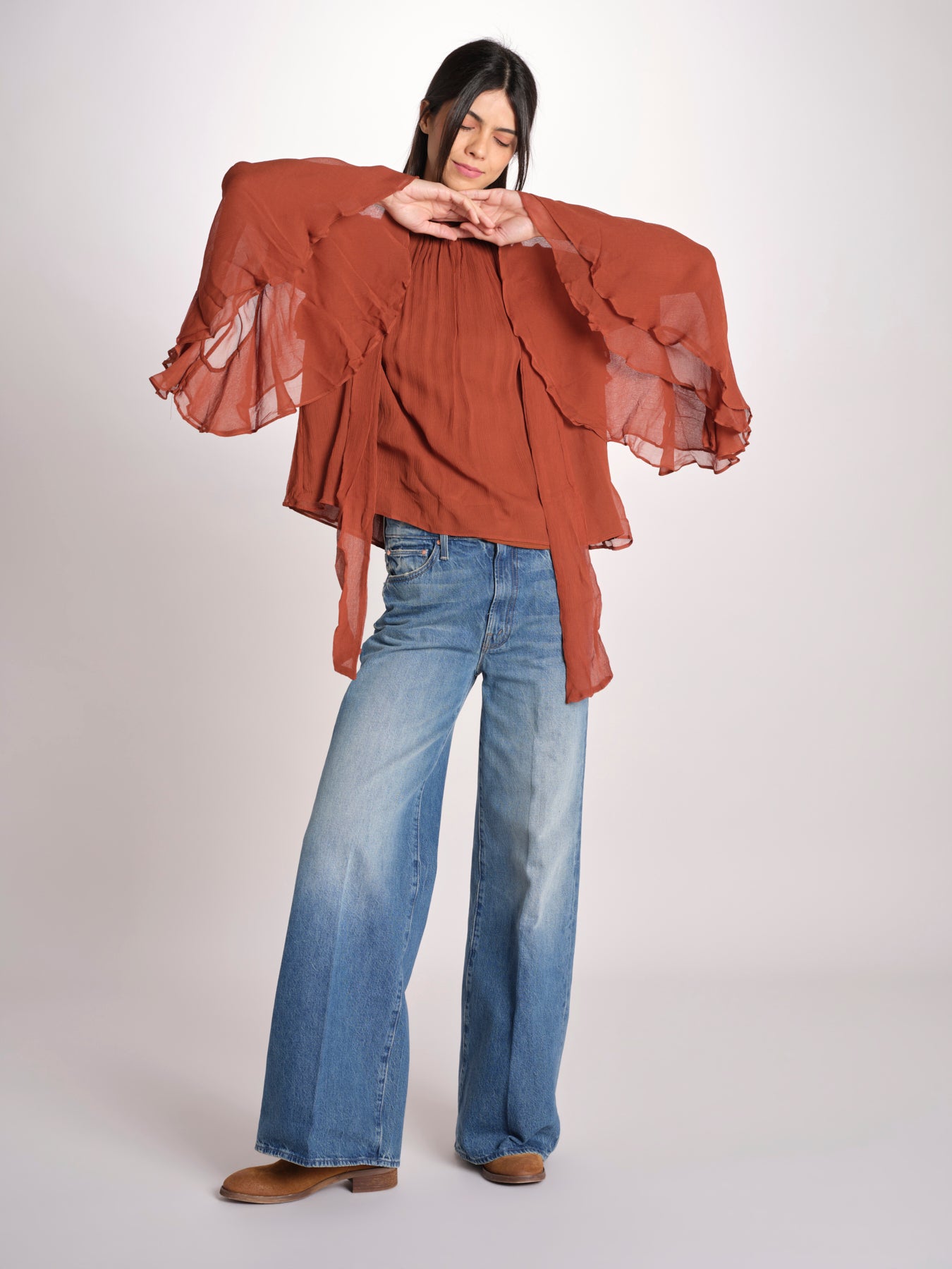 camicia in chiffon con maniche over THERESE RUGGINE malina 