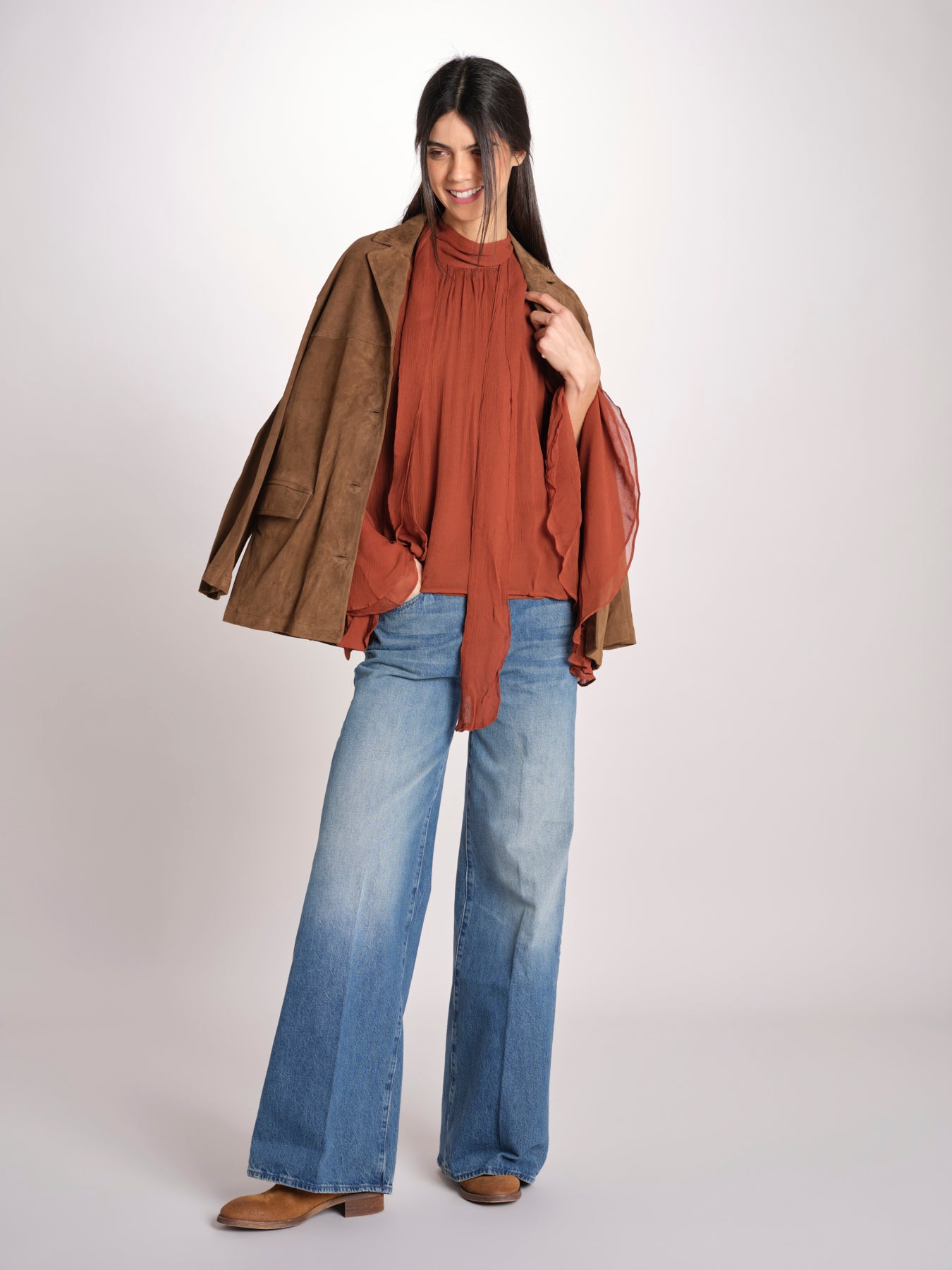 camicia in chiffon con maniche over THERESE RUGGINE malina 