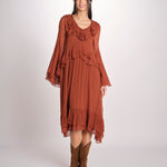 abito in chiffon con maniche over WILHELMINA RUGGINE malina 