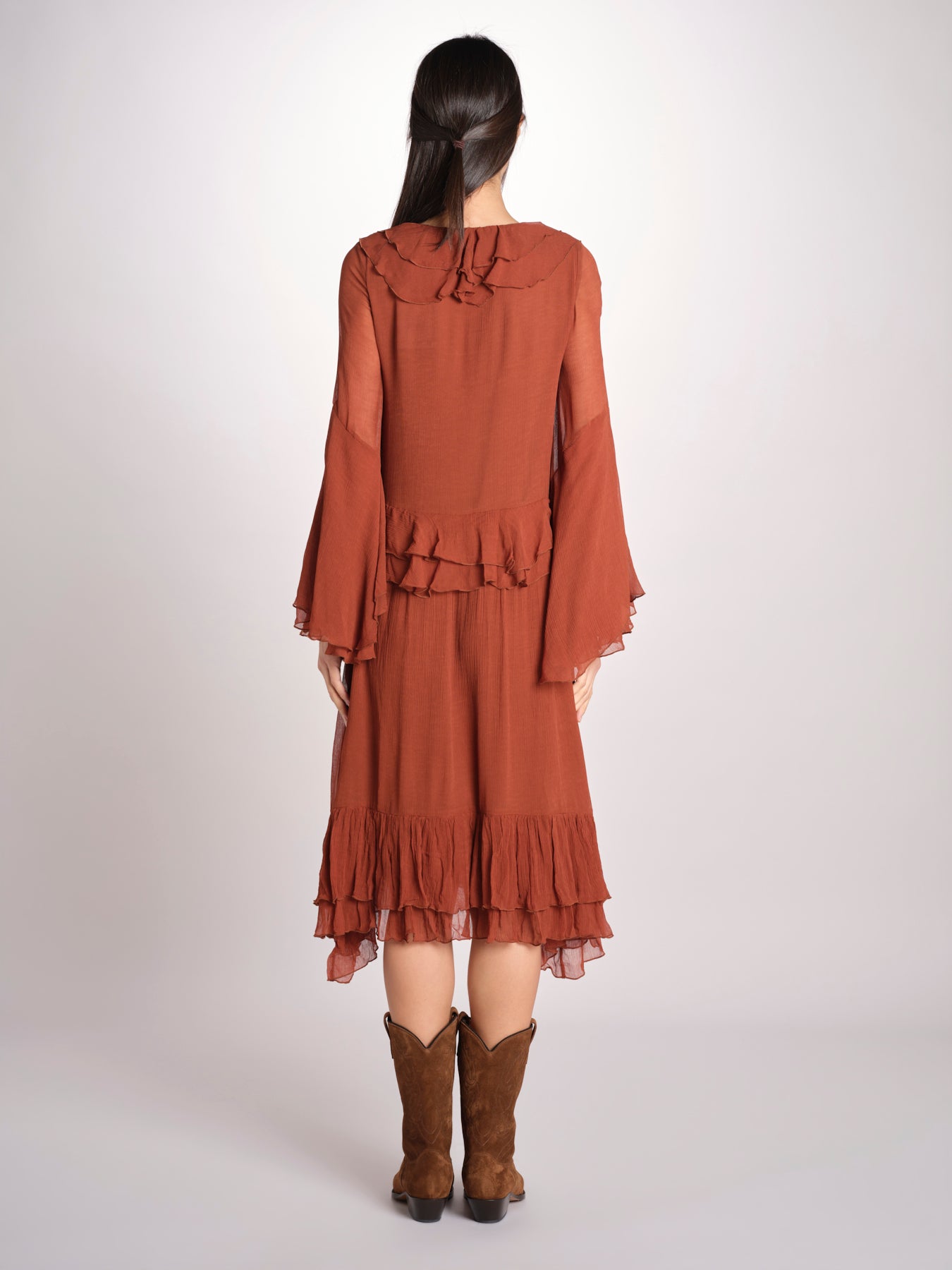 abito in chiffon con maniche over WILHELMINA RUGGINE malina 