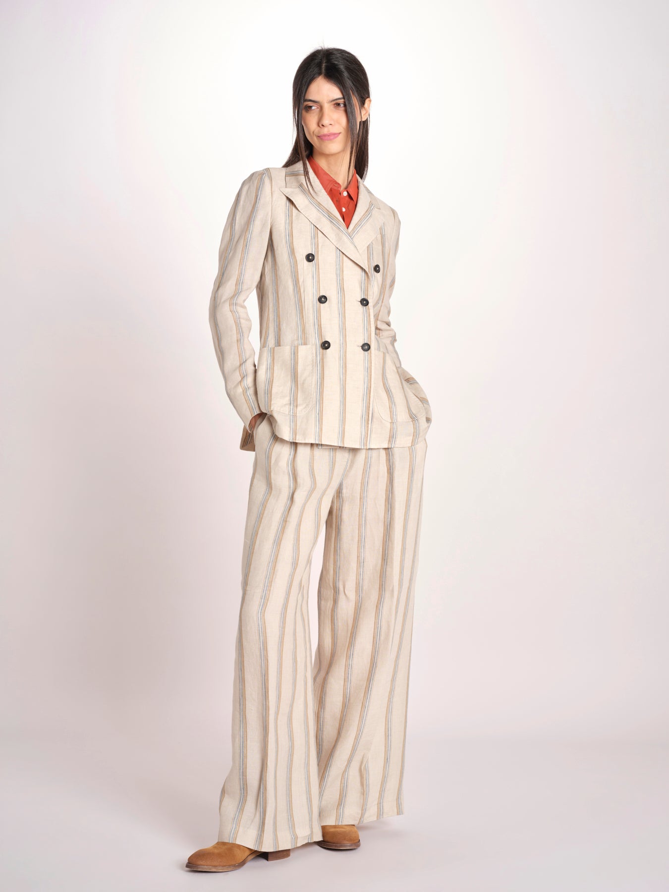 doppiopetto in lino rigato CARLOTTA2 M29D0CARL2_T2301 R708 BEIGE massimo alba 