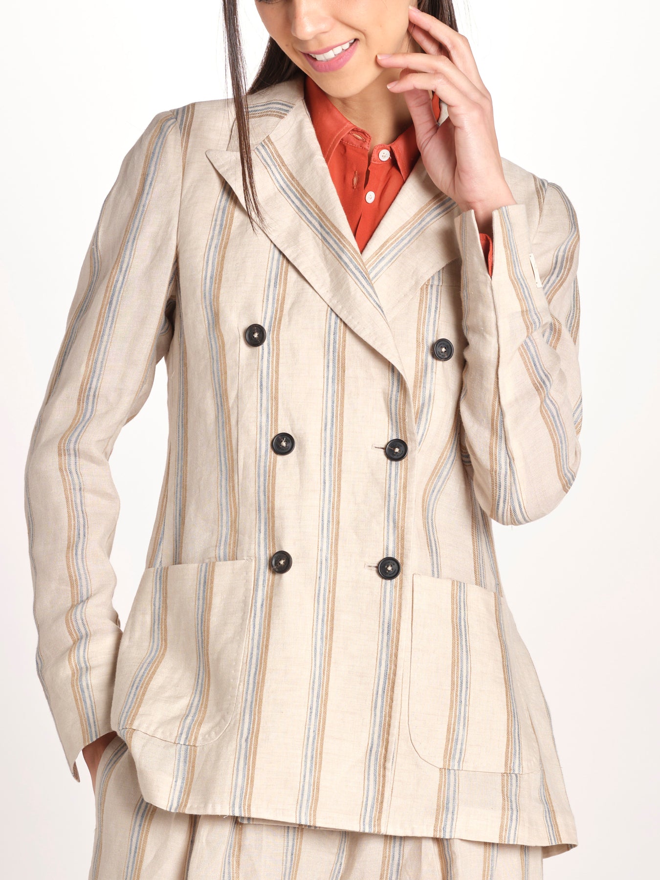 doppiopetto in lino rigato CARLOTTA2 M29D0CARL2_T2301 R708 BEIGE massimo alba 