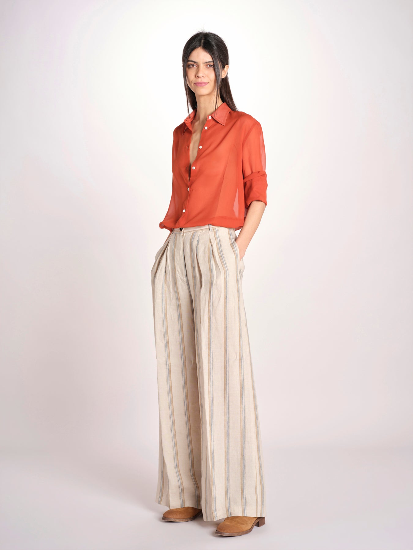 Pantalone in lino rigato KARLY M29DOKARLY_T2301 R708 BEIGE massimo alba 