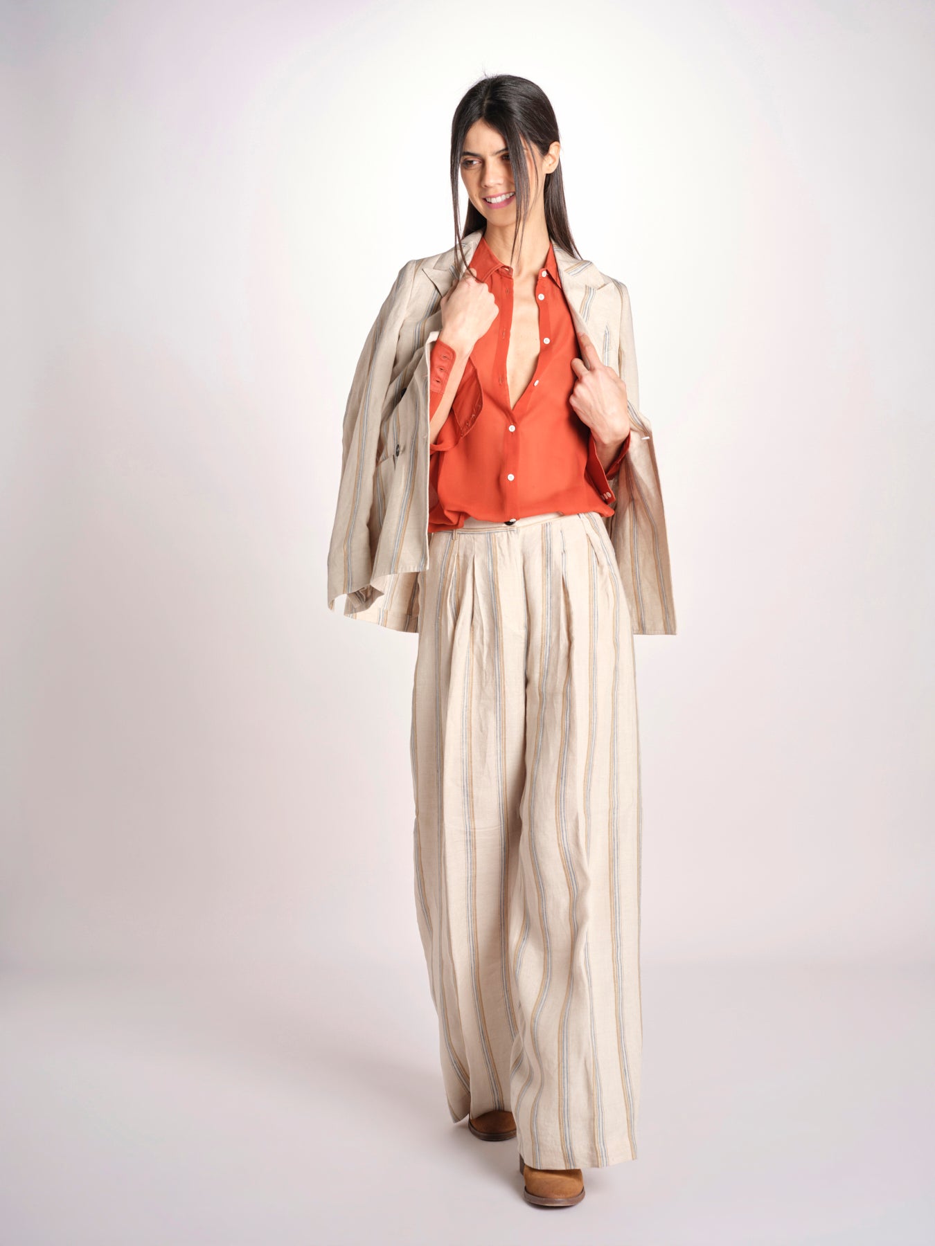 Pantalone in lino rigato KARLY M29DOKARLY_T2301 R708 BEIGE massimo alba 
