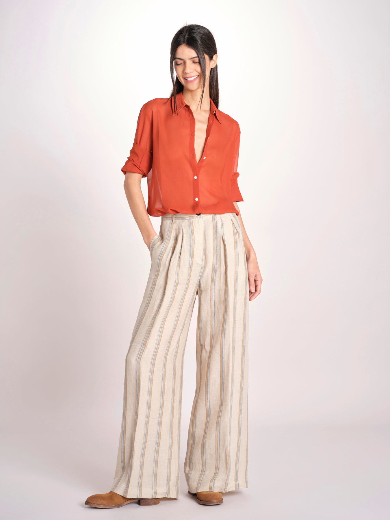 Pantalone in lino rigato KARLY M29DOKARLY_T2301 R708 BEIGE massimo alba 