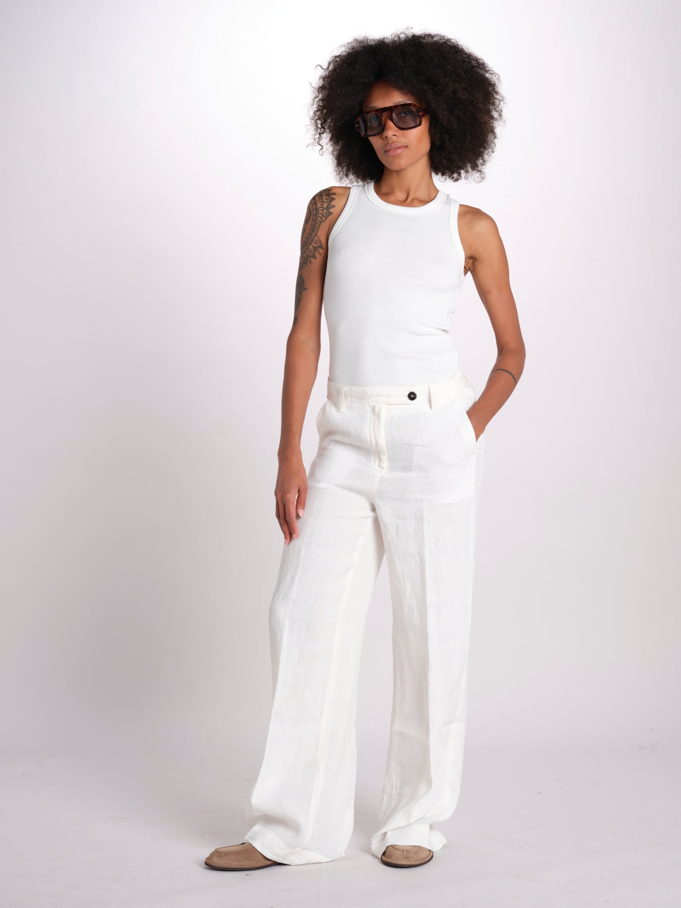 pantalone in lino LAMIA M29D0LAMIA_T3290 Q001 BIANCO massimo alba 