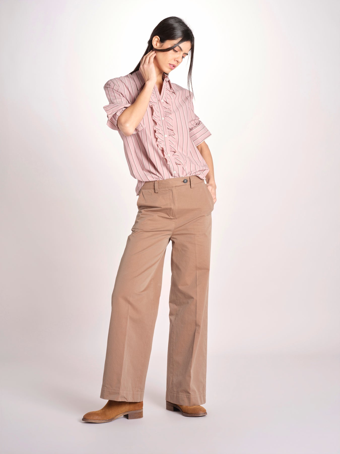 Camicia a righe con rouches P29D0GEMMA OLD ROSE massimo alba 