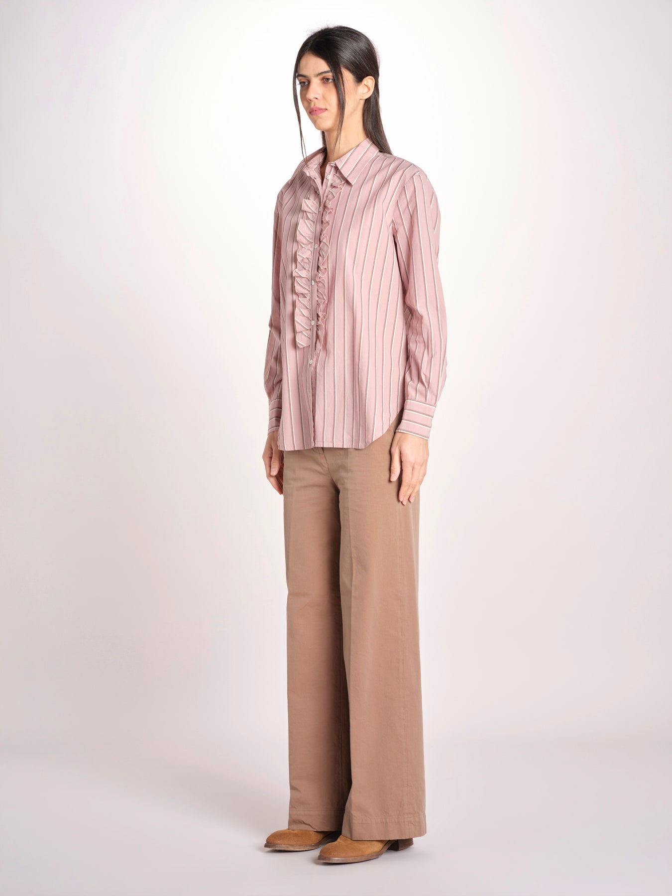 Camicia a righe con rouches P29D0GEMMA OLD ROSE massimo alba 