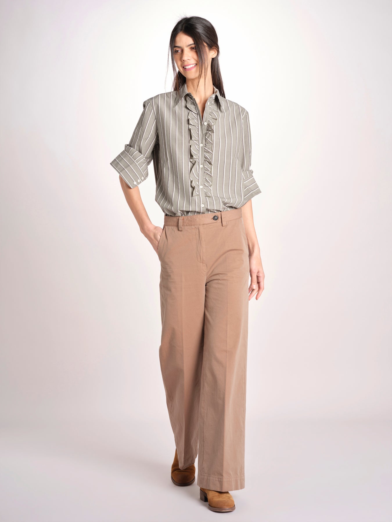 Camicia a righe con rouches P29D0GEMMA seaweed massimo alba 