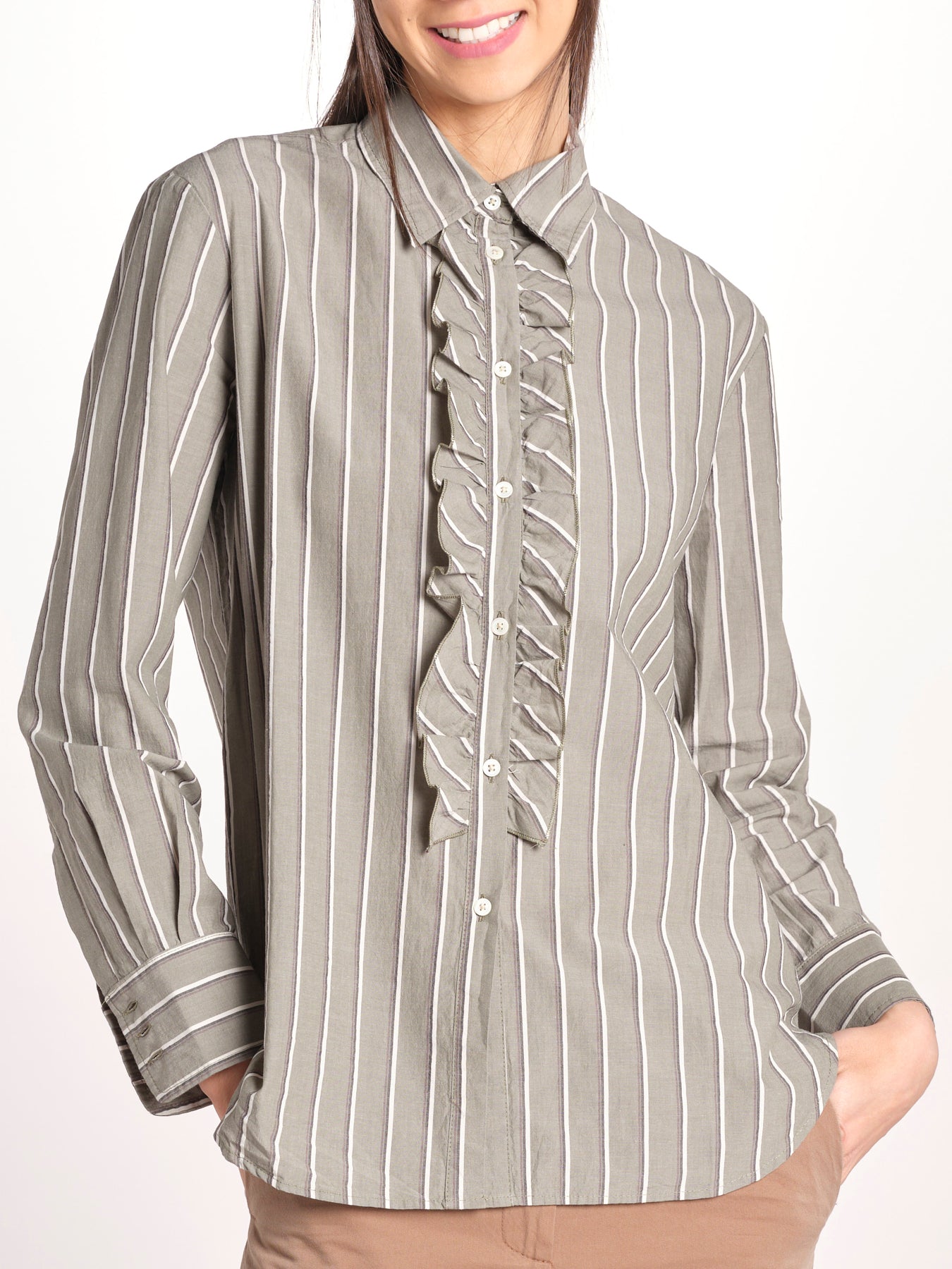 Camicia a righe con rouches P29D0GEMMA seaweed massimo alba 