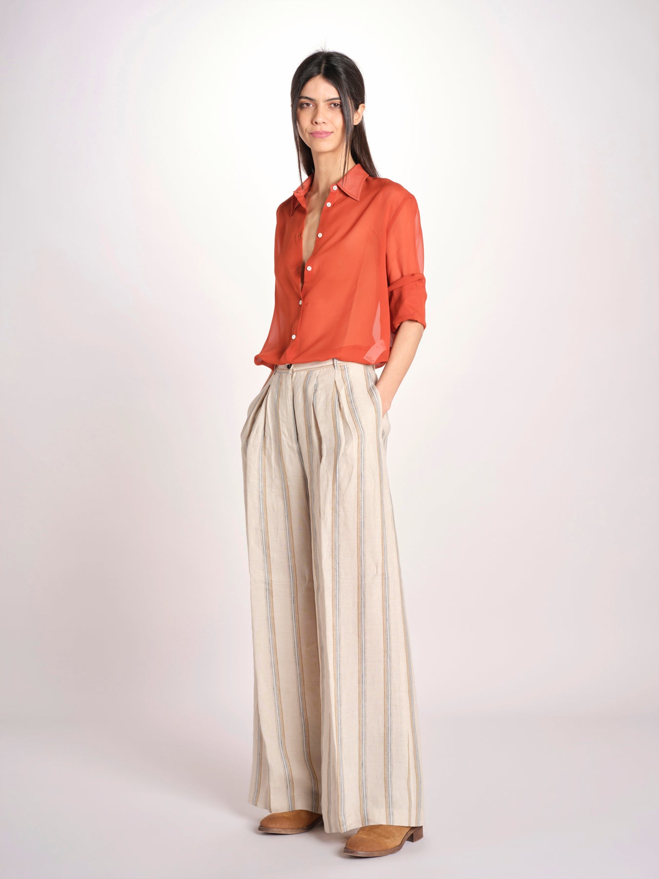 camicia uomo in seta P29D0SELMA ORANGE massimo alba 