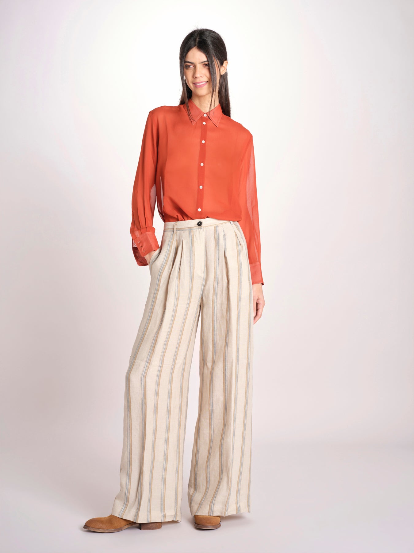 camicia uomo in seta P29D0SELMA ORANGE massimo alba 