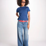 t-shirt girocollo manica corta in cotone organico WTEE03 520 INDIGO merz b 
