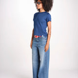 t-shirt girocollo manica corta in cotone organico WTEE03 520 INDIGO merz b 