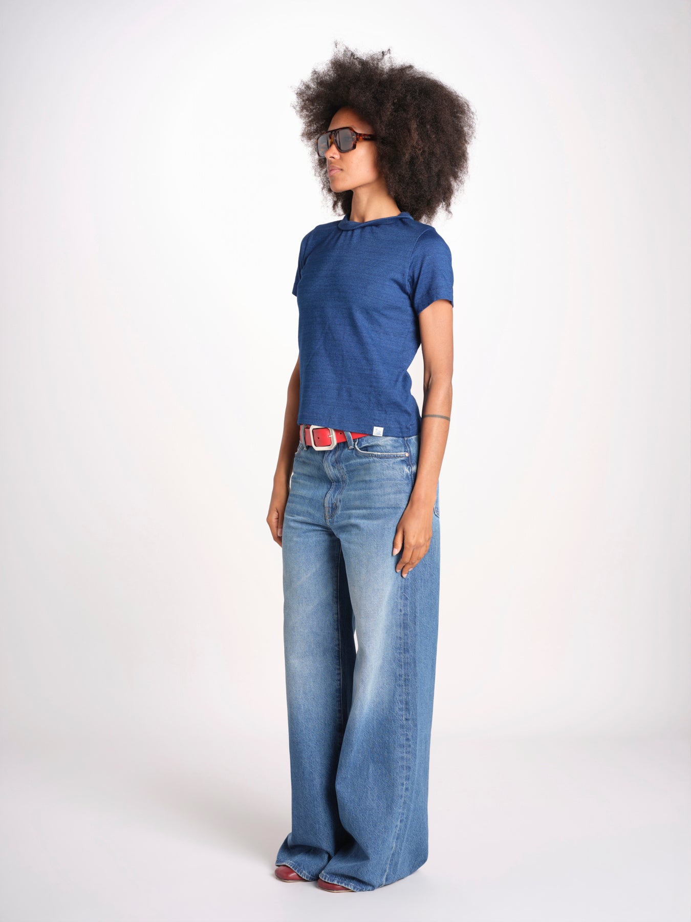 t-shirt girocollo manica corta in cotone organico WTEE03 520 INDIGO merz b 