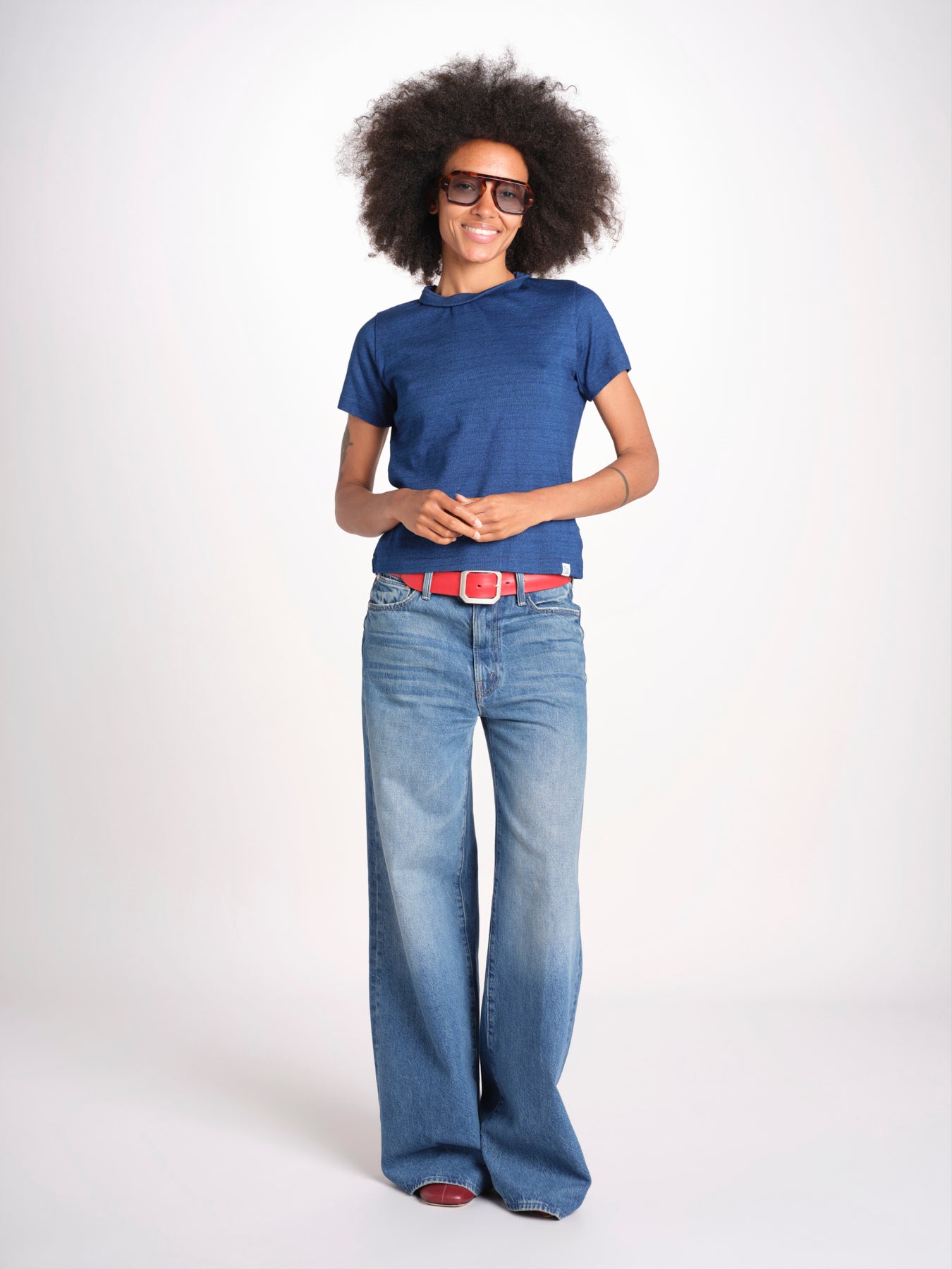 t-shirt girocollo manica corta in cotone organico WTEE03 520 INDIGO merz b 
