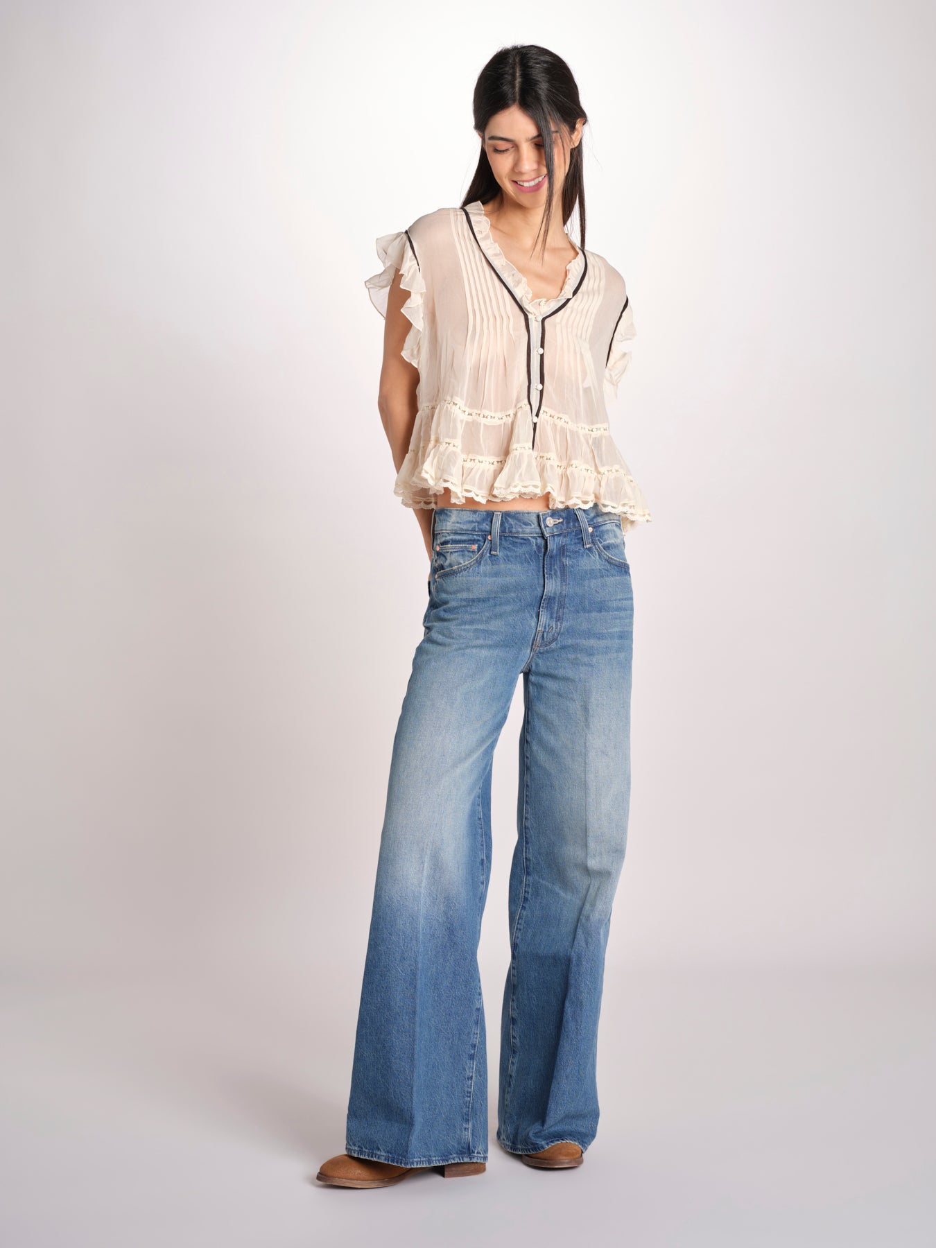 Camicia voille con rouches BOLLY ECRU mes demoiselles 