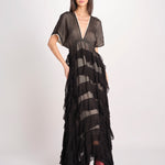 abito lungo a balze CHARLOTTE BLACK ECRU mes demoiselles 