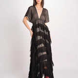 abito lungo a balze CHARLOTTE BLACK ECRU mes demoiselles 