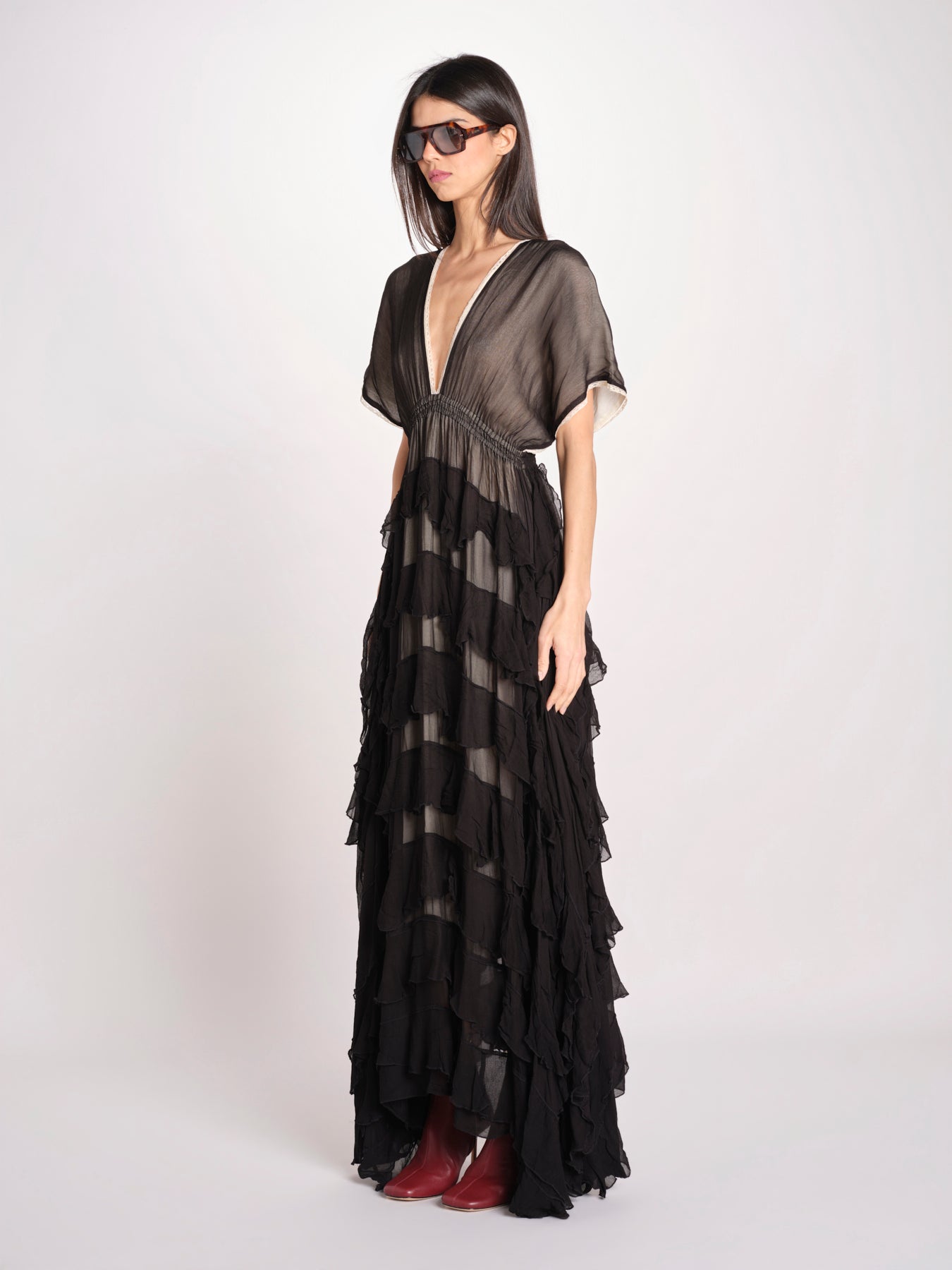 abito lungo a balze CHARLOTTE BLACK ECRU mes demoiselles 