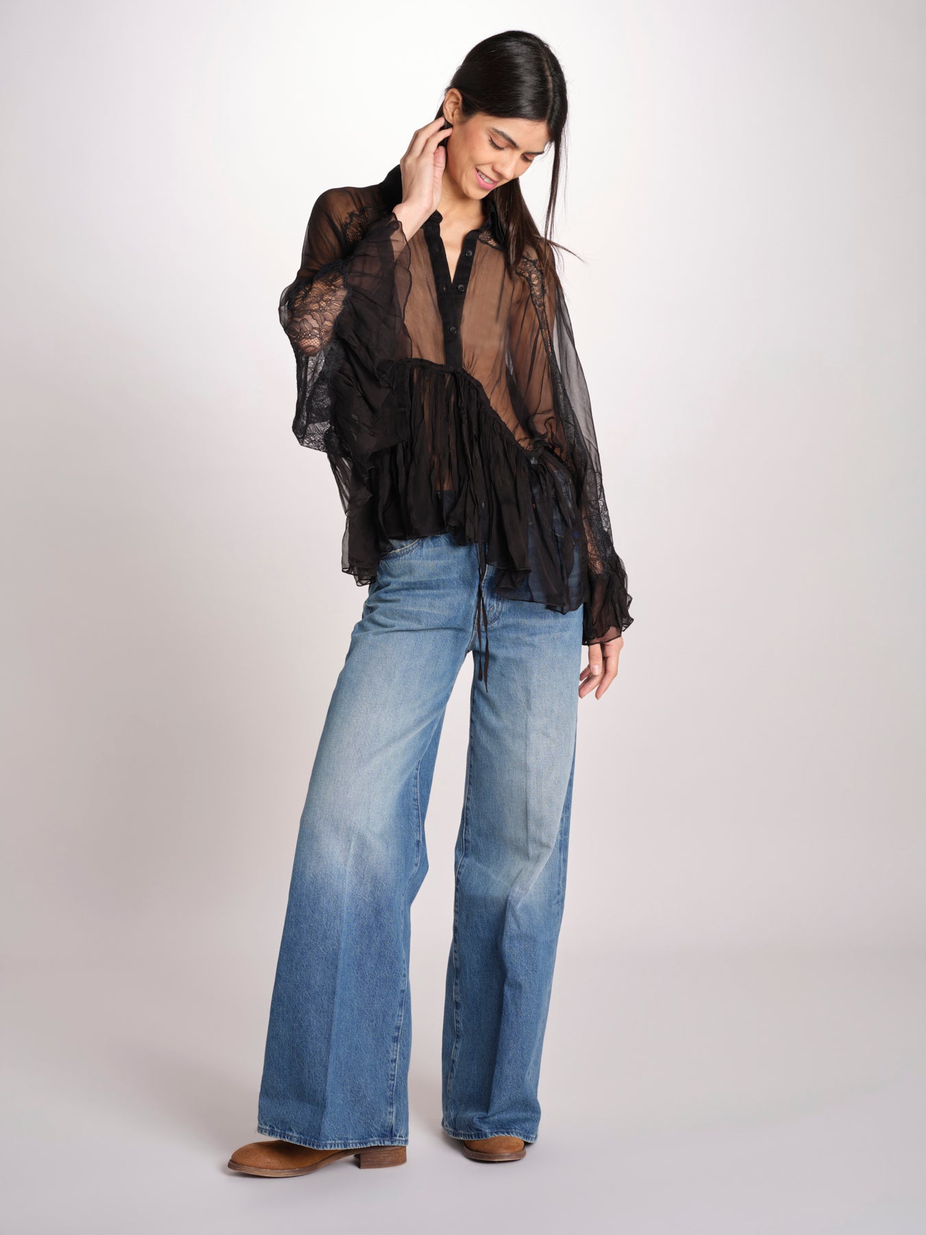 camicia over con pizzo DECCALA BLACK mes demoiselles 