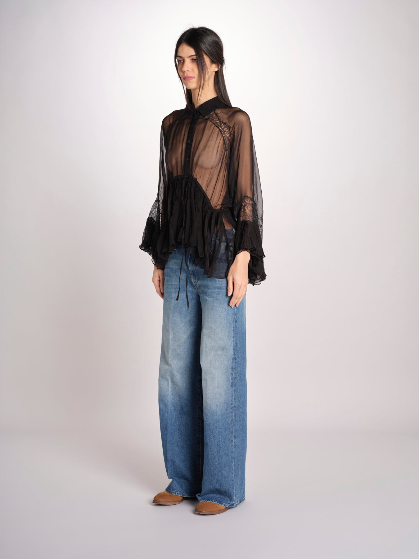 camicia over con pizzo DECCALA BLACK mes demoiselles 