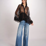 camicia over con pizzo DECCALA BLACK mes demoiselles 
