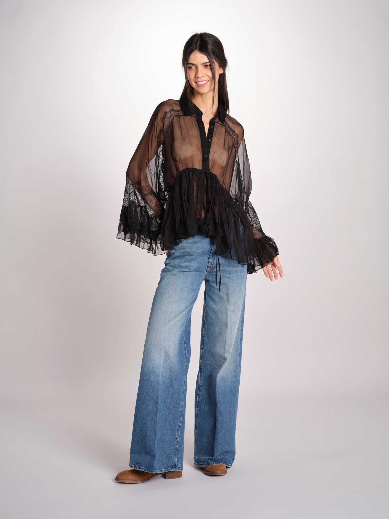camicia over con pizzo DECCALA BLACK mes demoiselles 