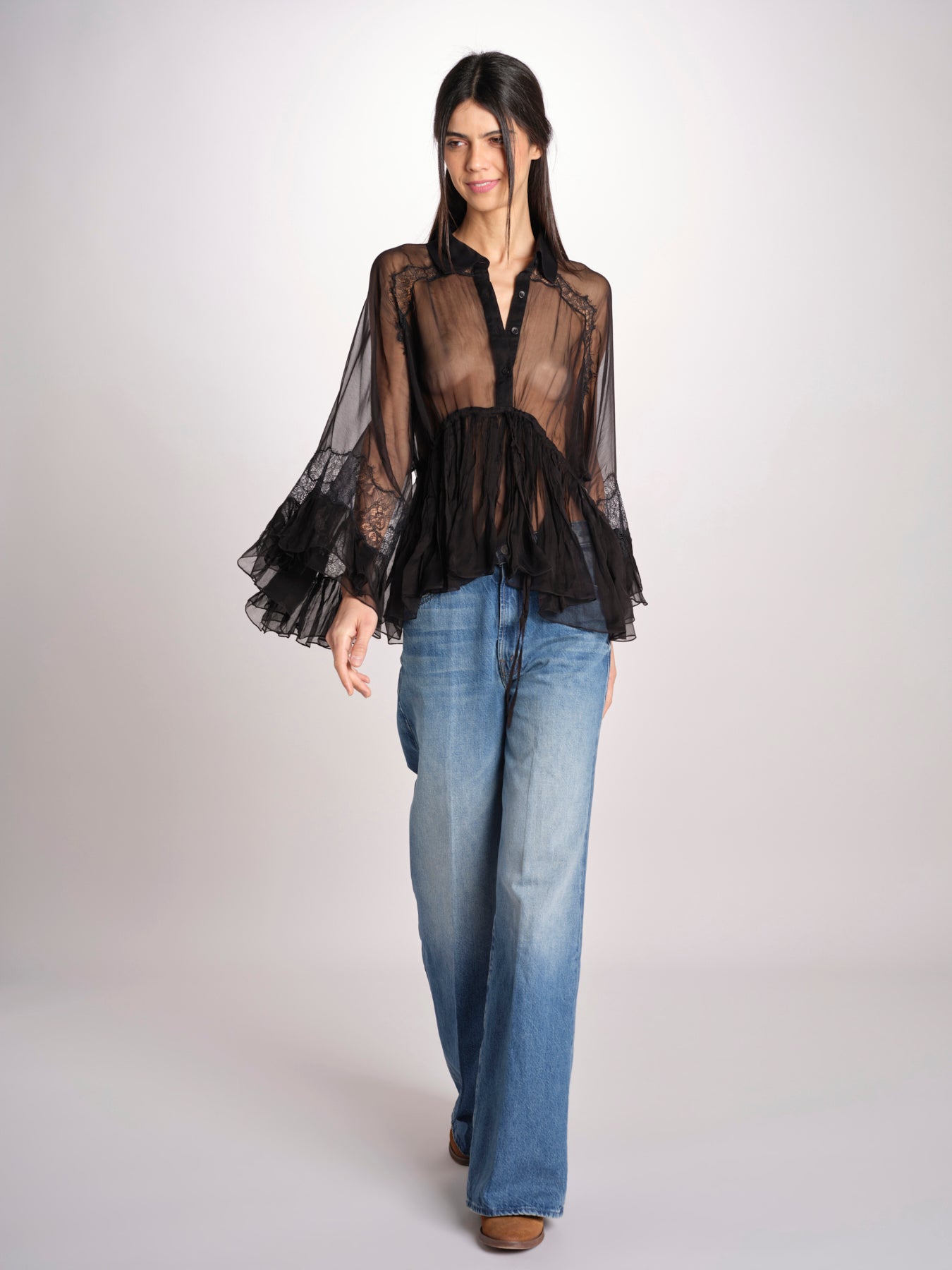 camicia over con pizzo DECCALA BLACK mes demoiselles 
