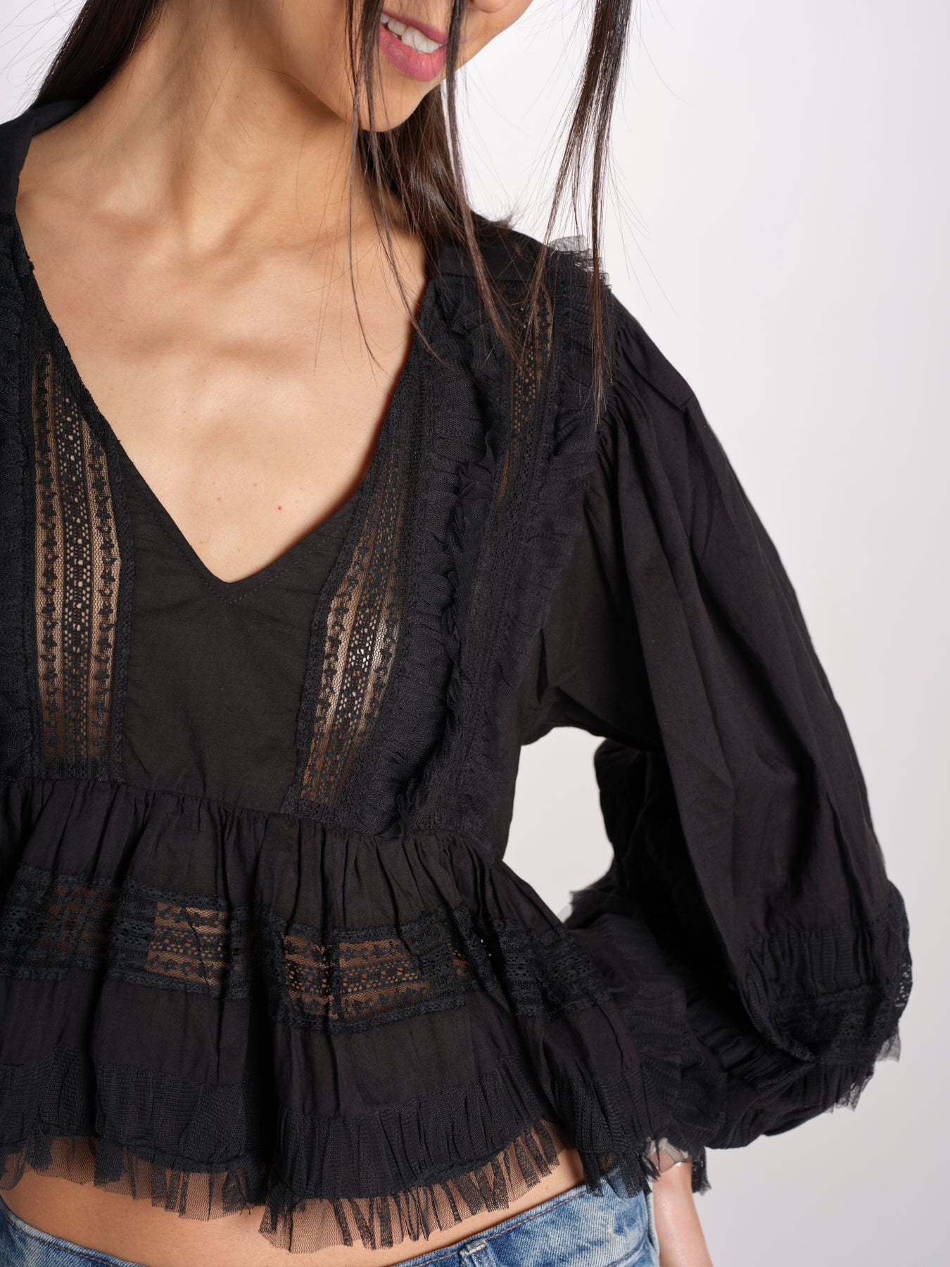 Camicia over con pizzo MELODY BLACK mes demoiselles 