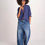 camicia in seta con bordino rosso ANTHEA BLU milaura 