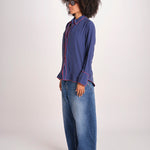 camicia in seta con bordino rosso ANTHEA BLU milaura 