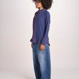 camicia in seta con bordino rosso ANTHEA BLU milaura 