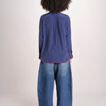 camicia in seta con bordino rosso ANTHEA BLU milaura 