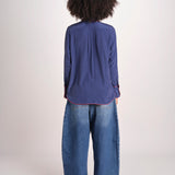 camicia in seta con bordino rosso ANTHEA BLU milaura 