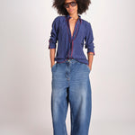 camicia in seta con bordino rosso ANTHEA BLU milaura 
