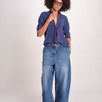 camicia in seta con bordino rosso ANTHEA BLU milaura 
