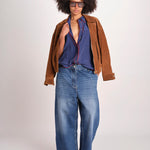 camicia in seta con bordino rosso ANTHEA BLU milaura 