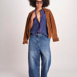 camicia in seta con bordino rosso ANTHEA BLU milaura 