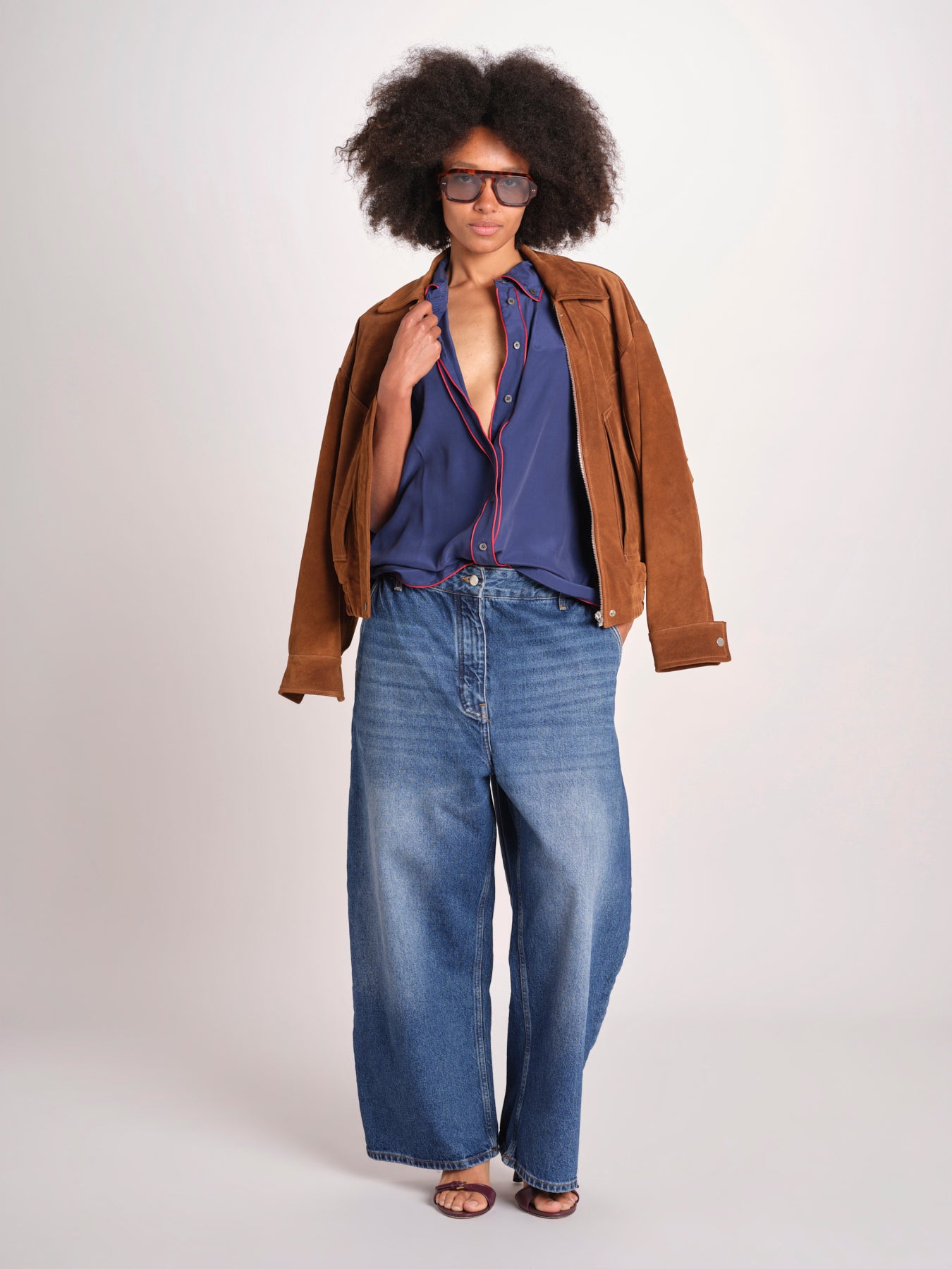 camicia in seta con bordino rosso ANTHEA BLU milaura 