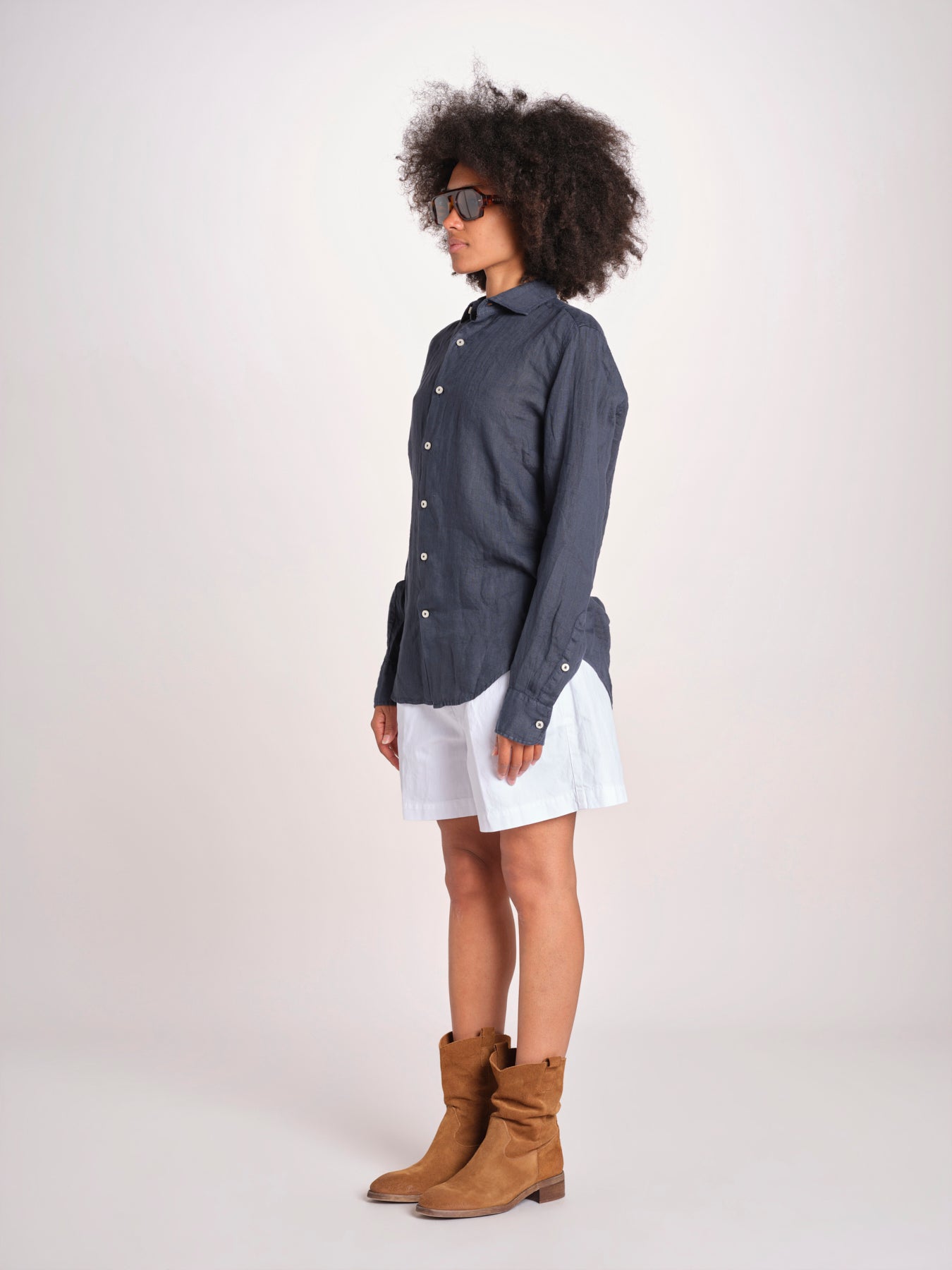 Camicia maschile in lino M012 38 BLU milaura 