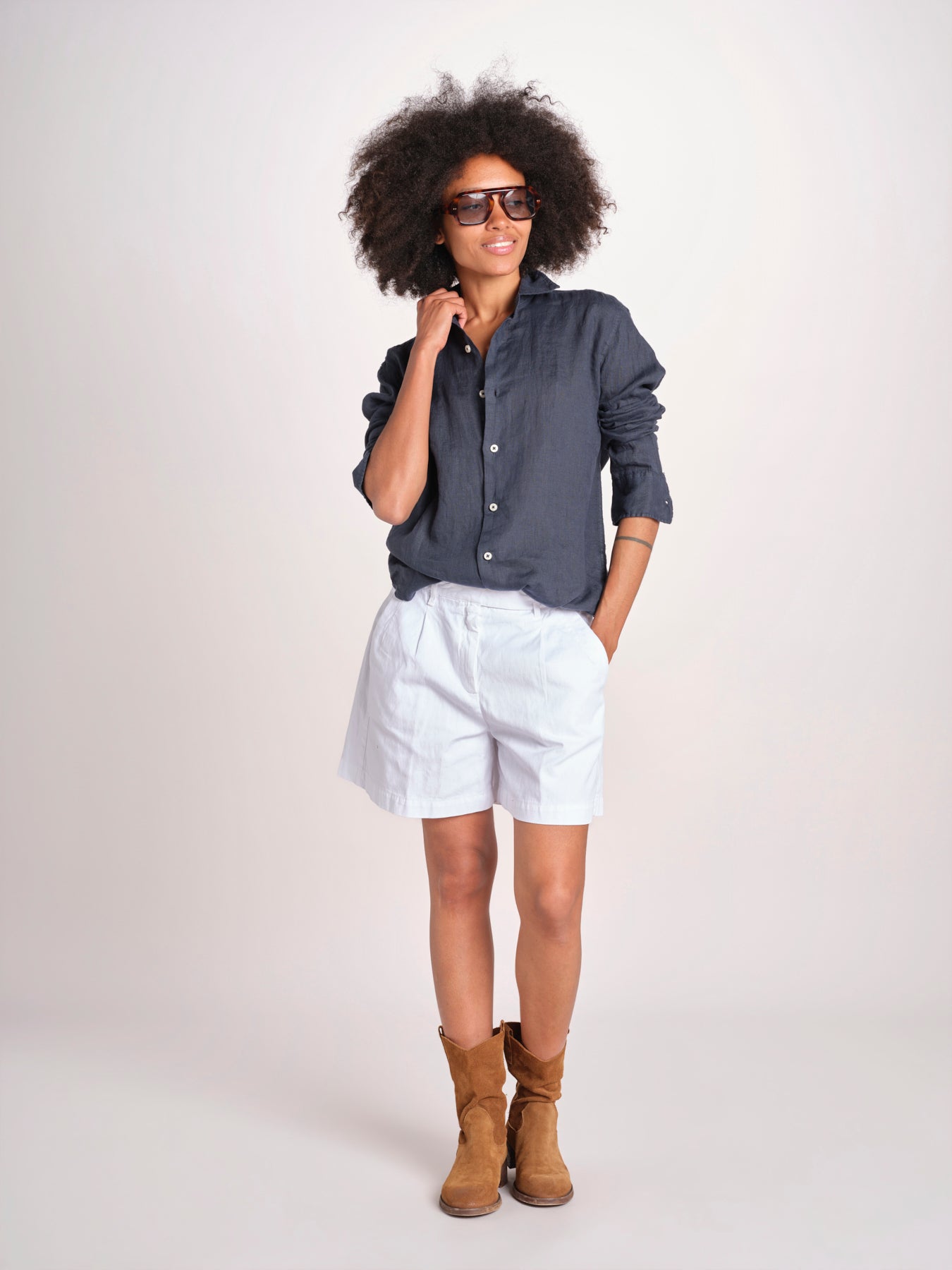 Camicia maschile in lino M012 38 BLU milaura 