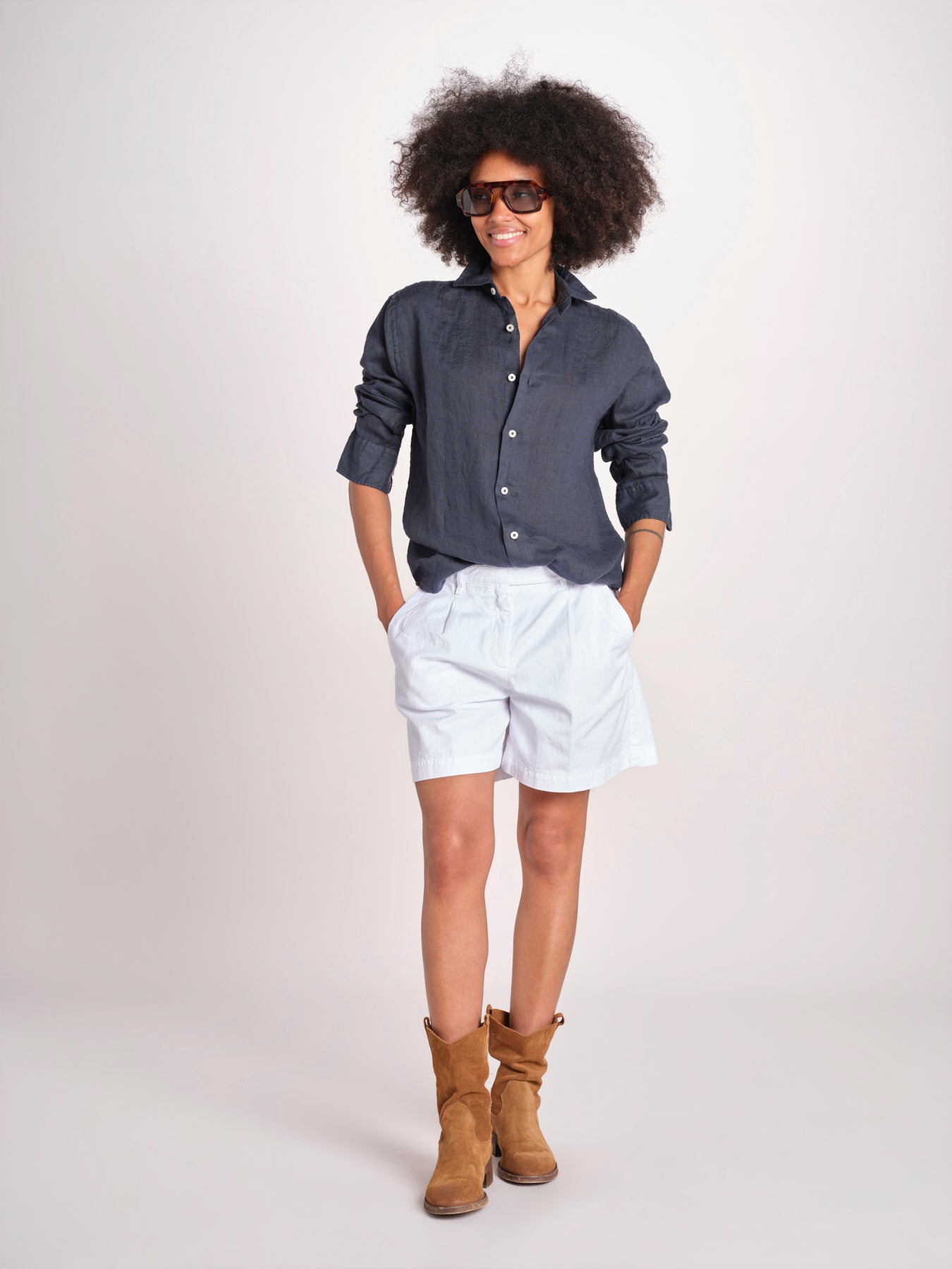 Camicia maschile in lino M012 38 BLU milaura 
