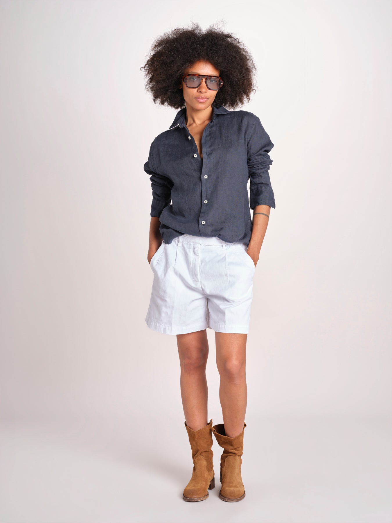 Camicia maschile in lino M012 38 BLU milaura 