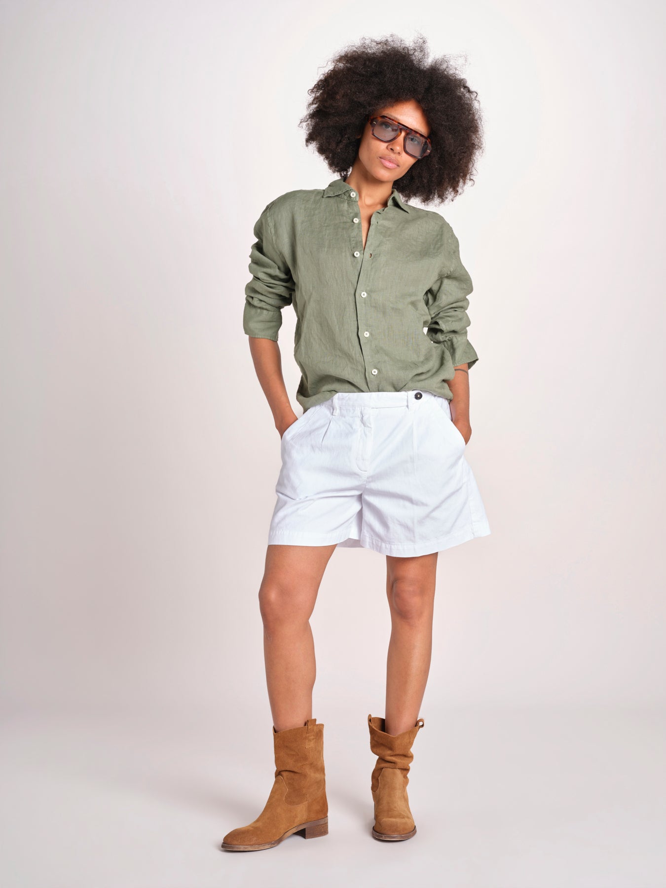 Camicia maschile in lino M012 655 MILITARE milaura 
